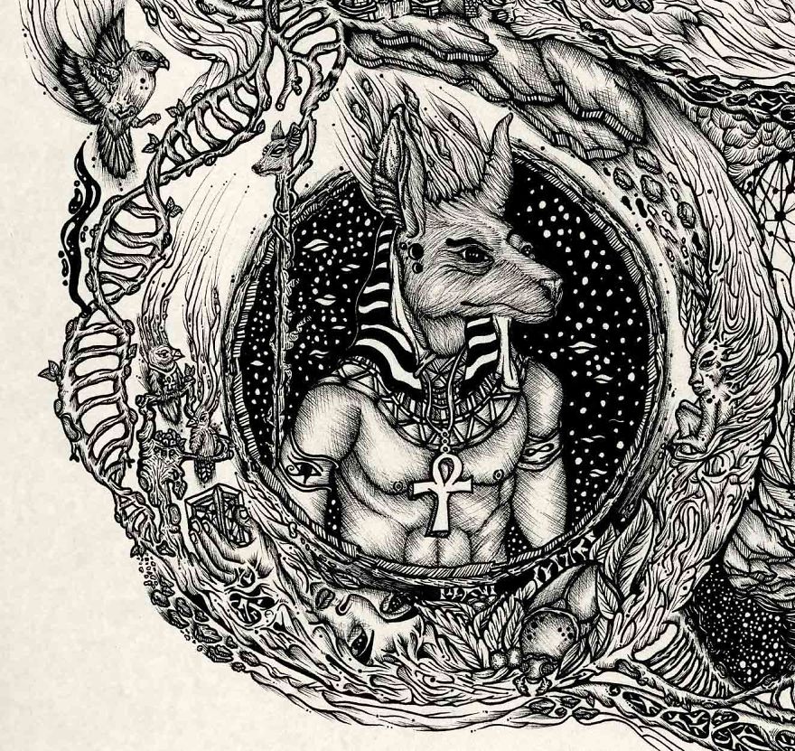The Amalgamation - Hand-Drawn Pen And Ink Artwork Inspired By Religions, Alchemy And Nature
