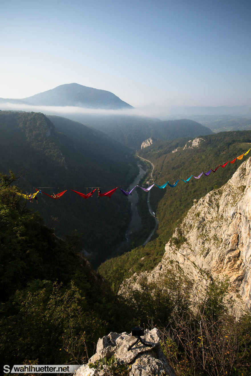 We Created An 80-Meter-Long Hammock Caravan 200m Above The Canyon We Created An 80-Meter-Long Hammock Caravan 200m Above The Canyon