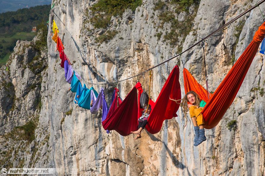 We Created An 80-Meter-Long Hammock Caravan 200m Above The Canyon We Created An 80-Meter-Long Hammock Caravan 200m Above The Canyon