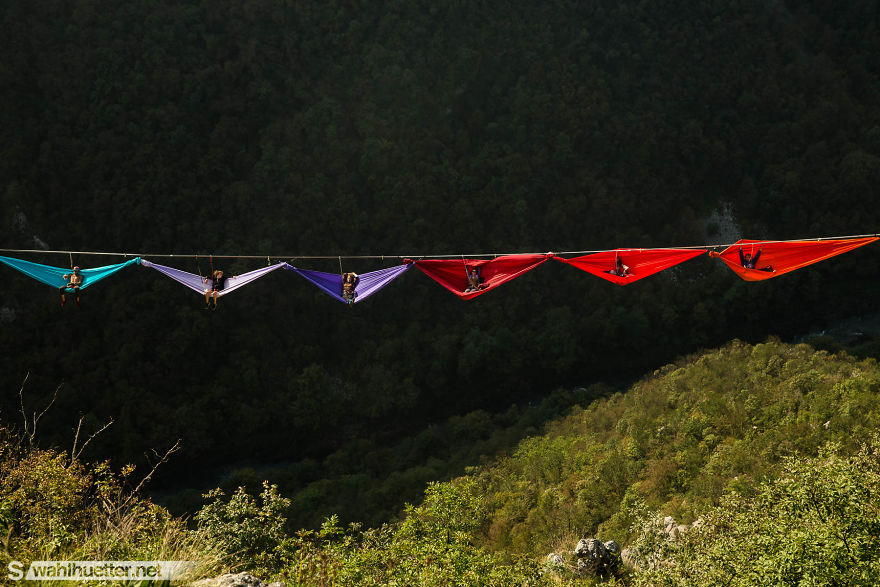 We Created An 80-Meter-Long Hammock Caravan 200m Above The Canyon We Created An 80-Meter-Long Hammock Caravan 200m Above The Canyon