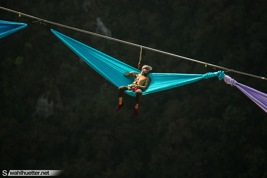 We Created An 80-Meter-Long Hammock Caravan 200m Above The Canyon We Created An 80-Meter-Long Hammock Caravan 200m Above The Canyon