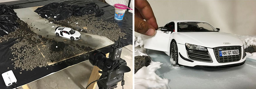 Audi Asks Photographer To Photograph Their $160,000 Sports Car, He Uses $40 Miniature Toy Car Instead Audi Asks Photographer To Photograph Their $160,000 Sports Car, He Uses $40 Miniature Toy Car Instead