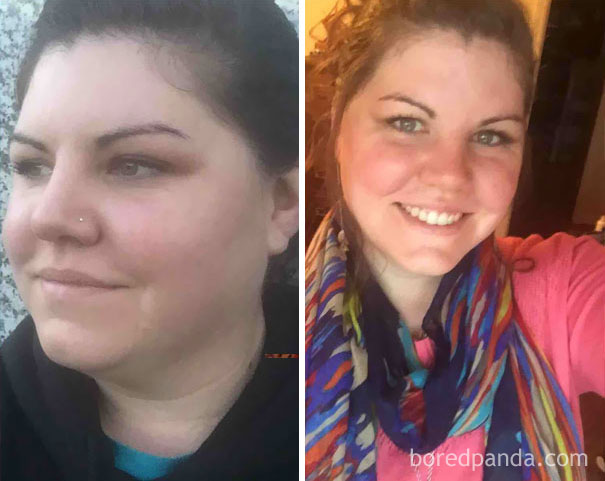 Before-and-after photos showing the positive effects of quitting drinking.