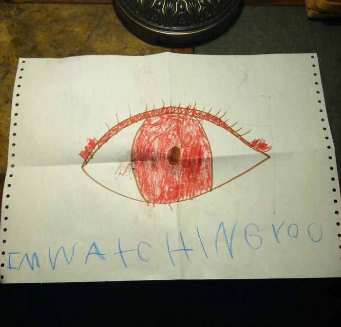 Scary eye with scarier message drawing 