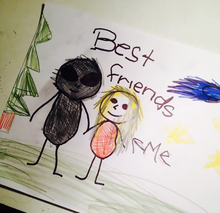 Funny alien best friend drawing 