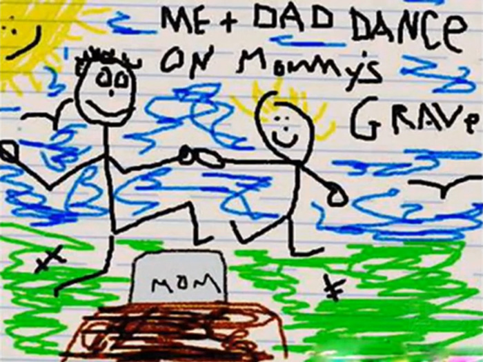 Son and dad on woman's grave drawing 
