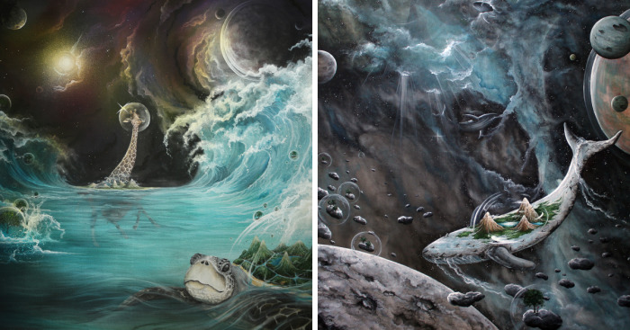 I Use Watercolor And Spray Paint To Create Surreal Landscapes