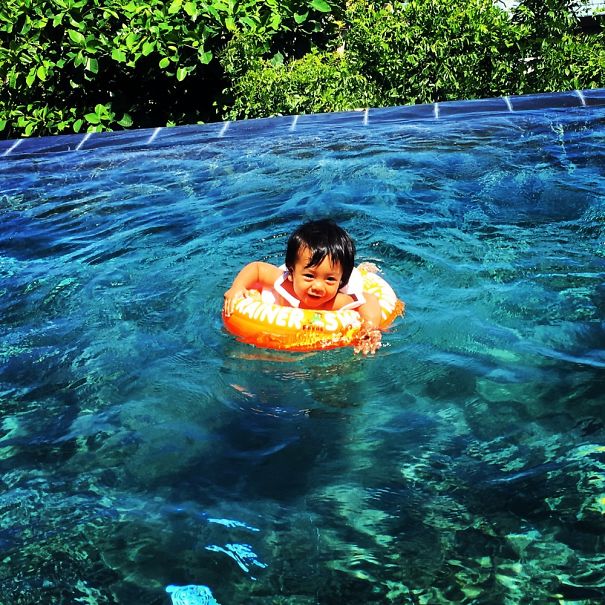 My Baby Brandon Swimming For The Very First Time, Yeah, He Went Crazy!