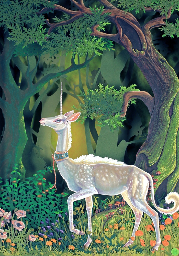 Medieval Unicorn Cut Paper Painting