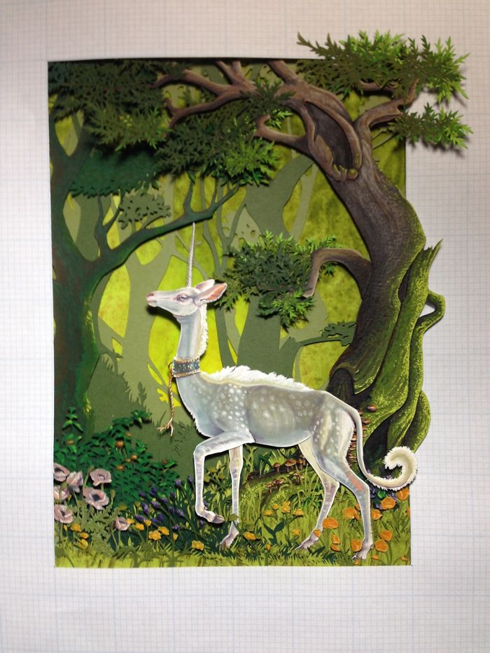 Medieval Unicorn Cut Paper Painting Medieval Unicorn Cut Paper Painting