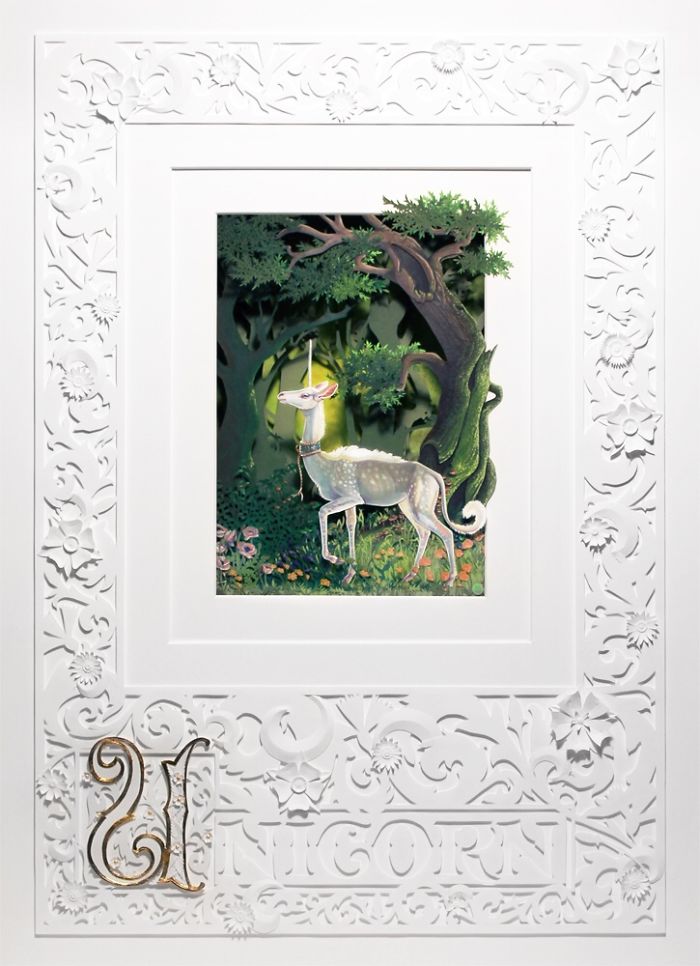 Medieval Unicorn Cut Paper Painting Medieval Unicorn Cut Paper Painting