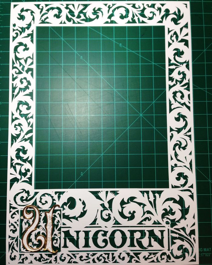 Medieval Unicorn Cut Paper Painting