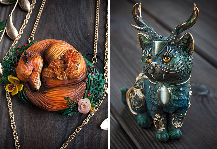 Mythical Animal Jewelry That I Make Using Various Minerals And Polymer Clay