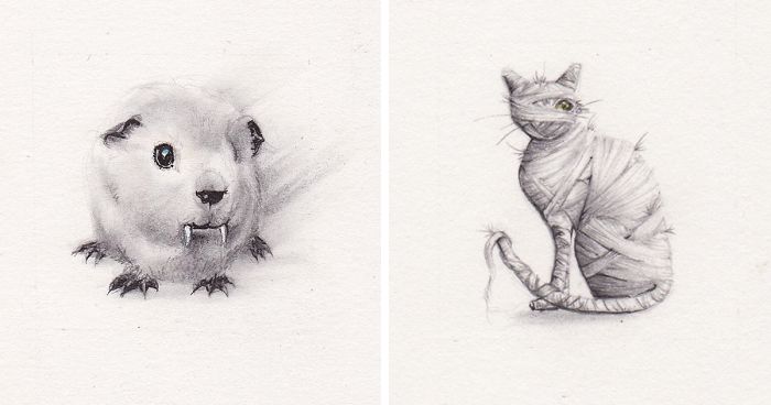 Halloween-Themed Miniatures That I’ve Been Drawing All October