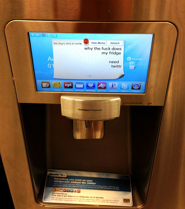 Picture of fridge computer with note