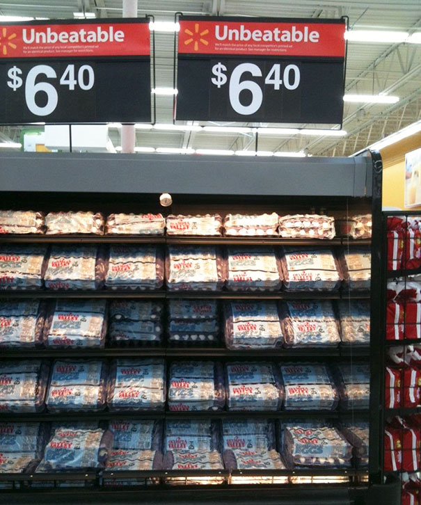 Sign that says unbeatable eggs