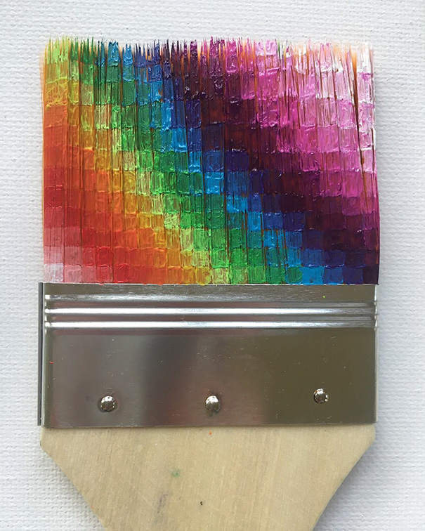 Paintbrush with perfectly aligned rainbow bristles satisfies perfectionist’s soul.