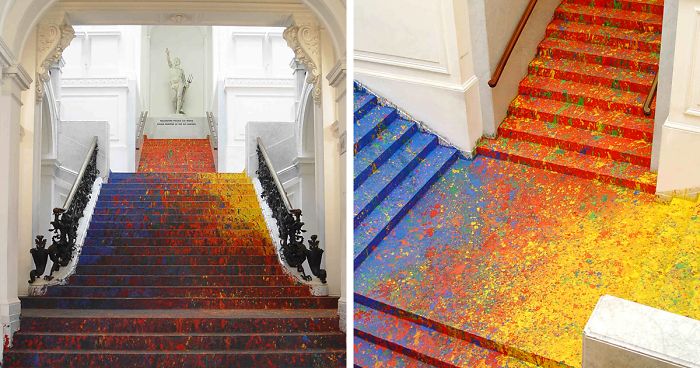 Polish Artist Splatters National Gallery’s Staircase With Paint And It Looks Absolutely Beautiful