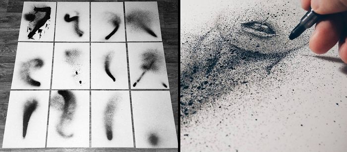 A Very Different Style Of Drawing Portraits, With Stippling And Spray Paint