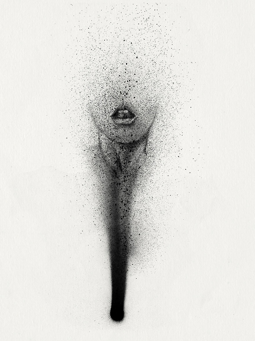 A Very Different Style Of Drawing Portraits, With Stippling And Spray Paint