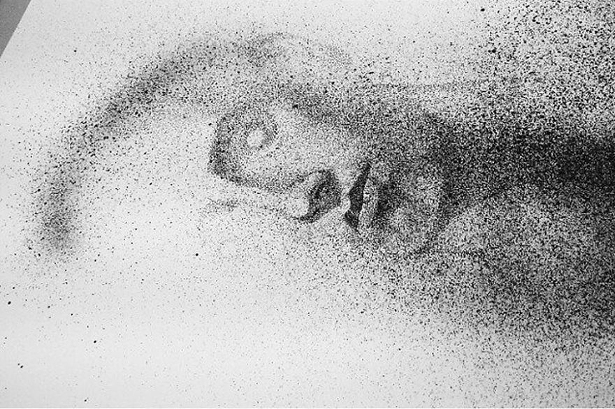 A Very Different Style Of Drawing Portraits, With Stippling And Spray Paint