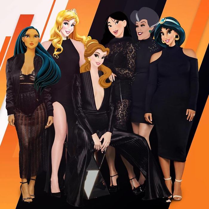 Pocahontas As Kourtney Kardash, Aurora As Khloe Kardashian, Belle As Kendall Jenner, Mulan As Kylie Jenner, Lady Tremaine As Kris Jenner & Jasmine As Kim Kardashian