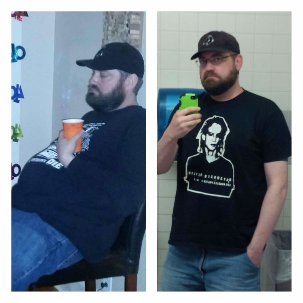 Before-and-after photo showing changes in a man’s appearance after quitting alcohol.