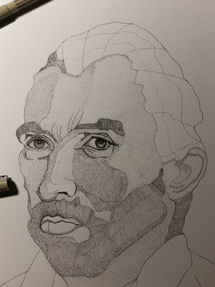 I Created A Portrait Of Van Gogh From Thousands Of Ink Dots