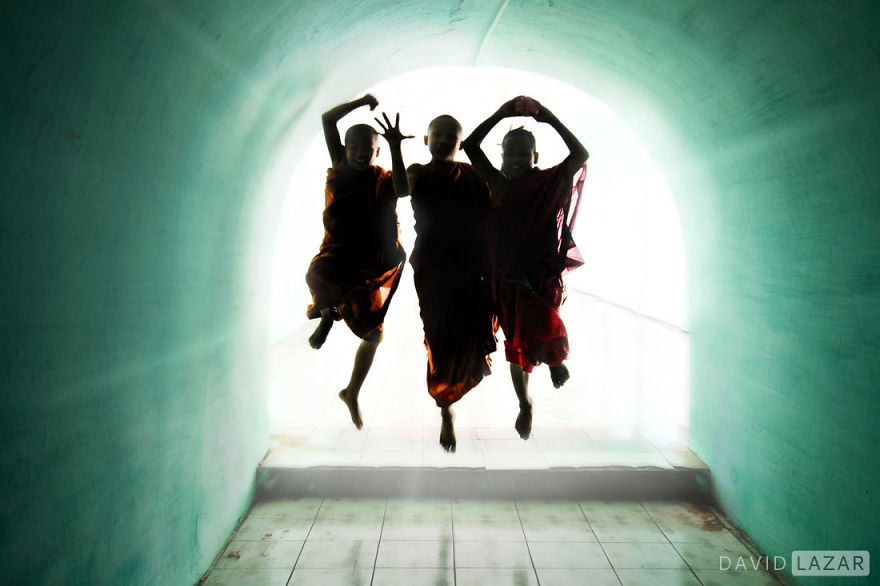 Tunnel Of Light. Young Monks At Play