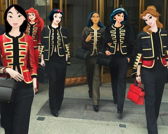 Mulan As Maria Cara Boscono, Aries As Alice Metza, Snow White As Bella Hadid, Pocahontas As Matilde Rastelli, Jasmine As Irina Shayk & Belle As Lily Aldridge