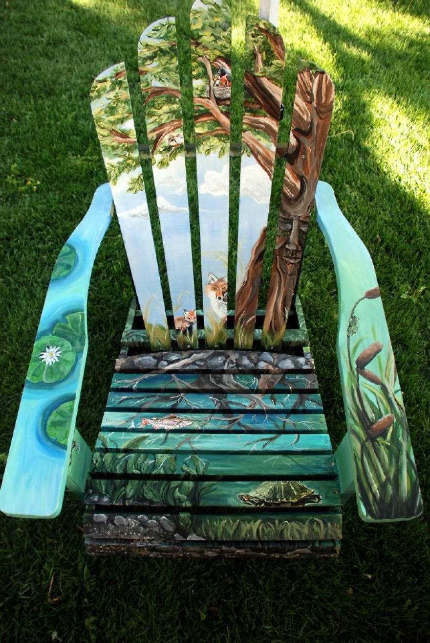 I Paint Vibrant Landscapes On Boring Patio Chairs I Paint Vibrant Landscapes On Boring Patio Chairs