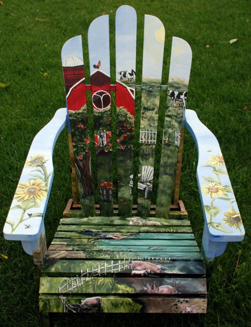 I Paint Vibrant Landscapes On Boring Patio Chairs I Paint Vibrant Landscapes On Boring Patio Chairs