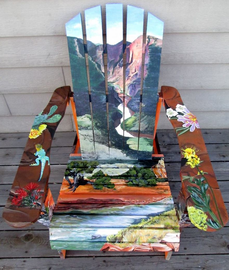 I Paint Vibrant Landscapes On Boring Patio Chairs I Paint Vibrant Landscapes On Boring Patio Chairs