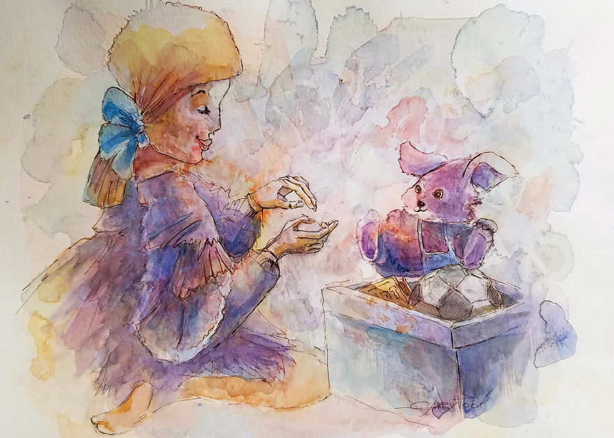 The Old Toys Watercolor, Ink, Paper 9"x12"