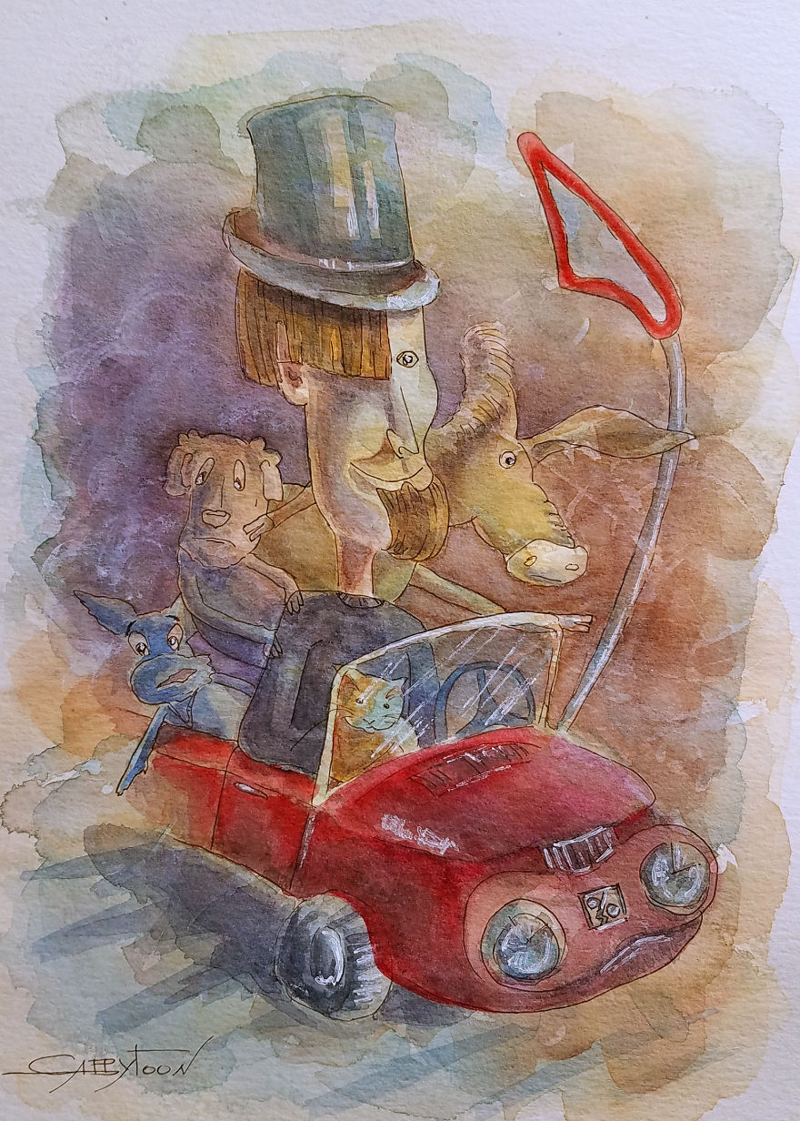 Traveling Watercolor, Ink, Paper 9"x12"