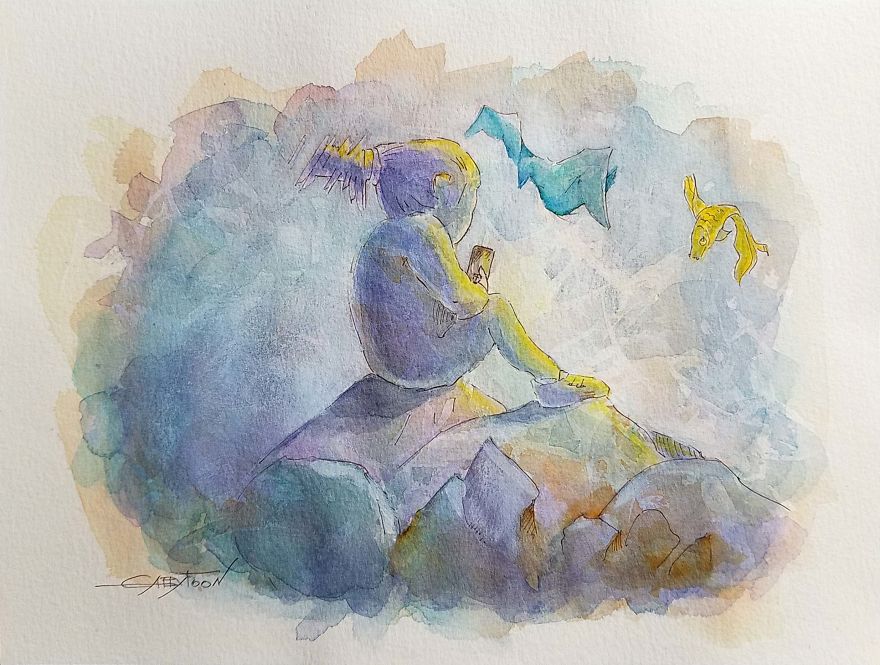 Loneliness Watercolor, Ink, Paper 9"x12"