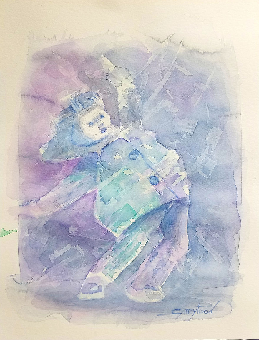 Black Ice Watercolor, Paper 9"x12"