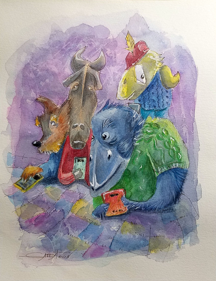 Modern Sleep Over Watercolor, Paper, Pencils 9"x12"