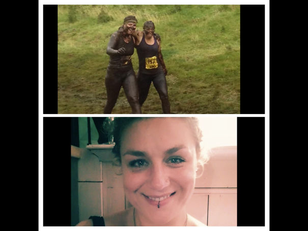 Before-and-after pics of a woman showing positive changes and improved health after she stopped drinking alcohol.