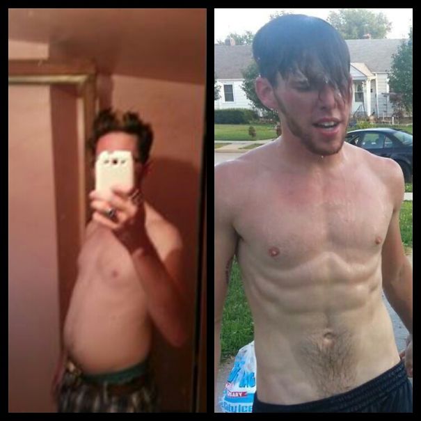 Before and after pictures show physical transformation after quitting drinking.