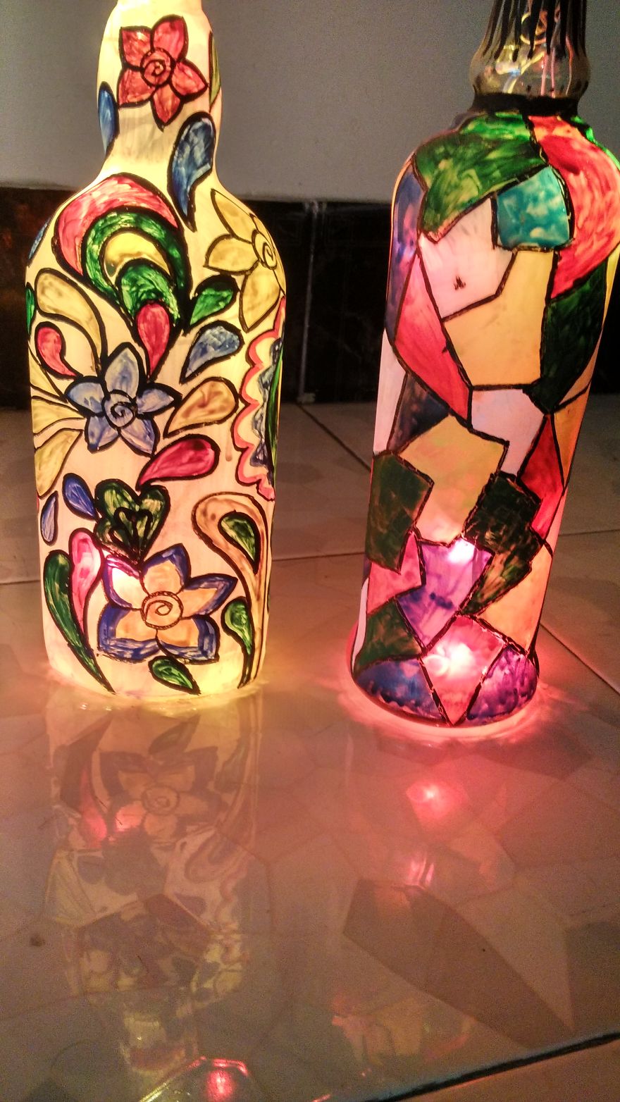 Started Learning Wine Bottle Painting. Here Is Some Of Them