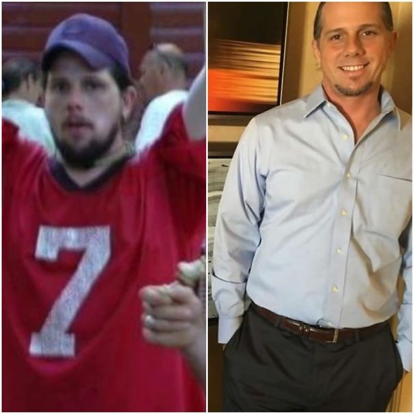 Before and after photos showing physical transformation and health improvements after quitting drinking alcohol.