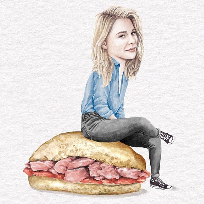 Chloe Grace Moretz On A Steak And Roasted Red Pepper Sandwich