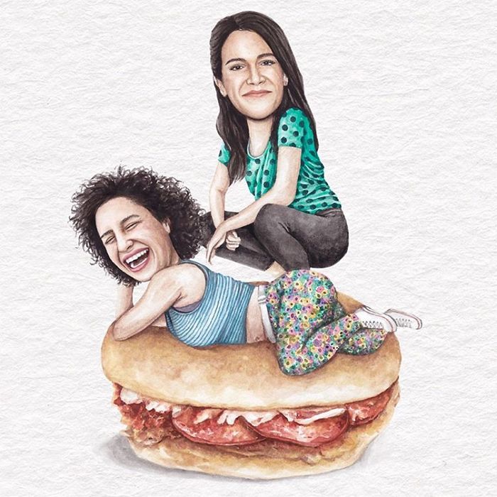 Abbi Jacobson And Ilana Glazer On A Pizza Bagel Sandwich