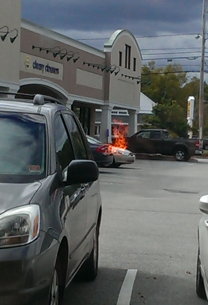 The Reflection Of The Pizza Oven On The Window Made It Look Like The Car Was On Fire