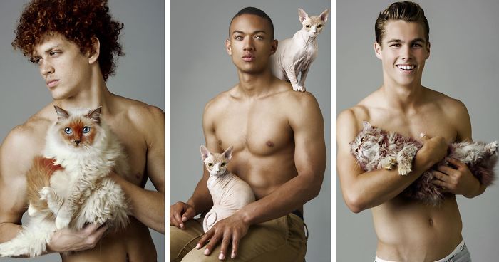 Photographer Captures Topless Male Models Posing With Cats And It’s Absolute Purrfection