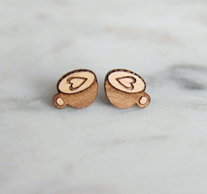 Wooden Coffee Cup Earrings