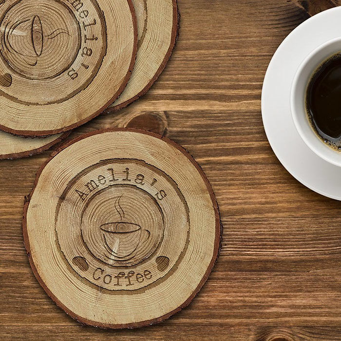 Personalised Engraved Log Coaster Set