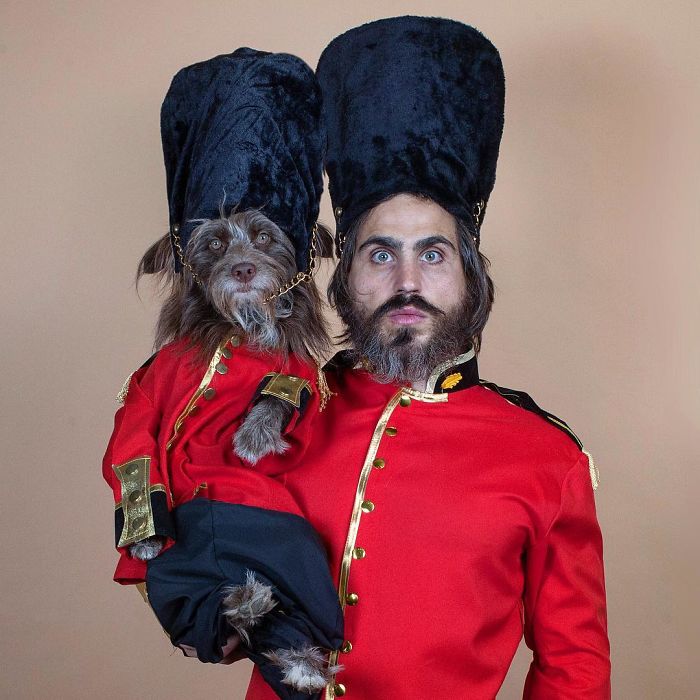 Dog And Human Dressed In Matching Outfits