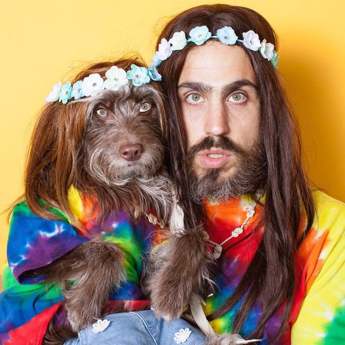 Dog And Human Dressed In Matching Outfits